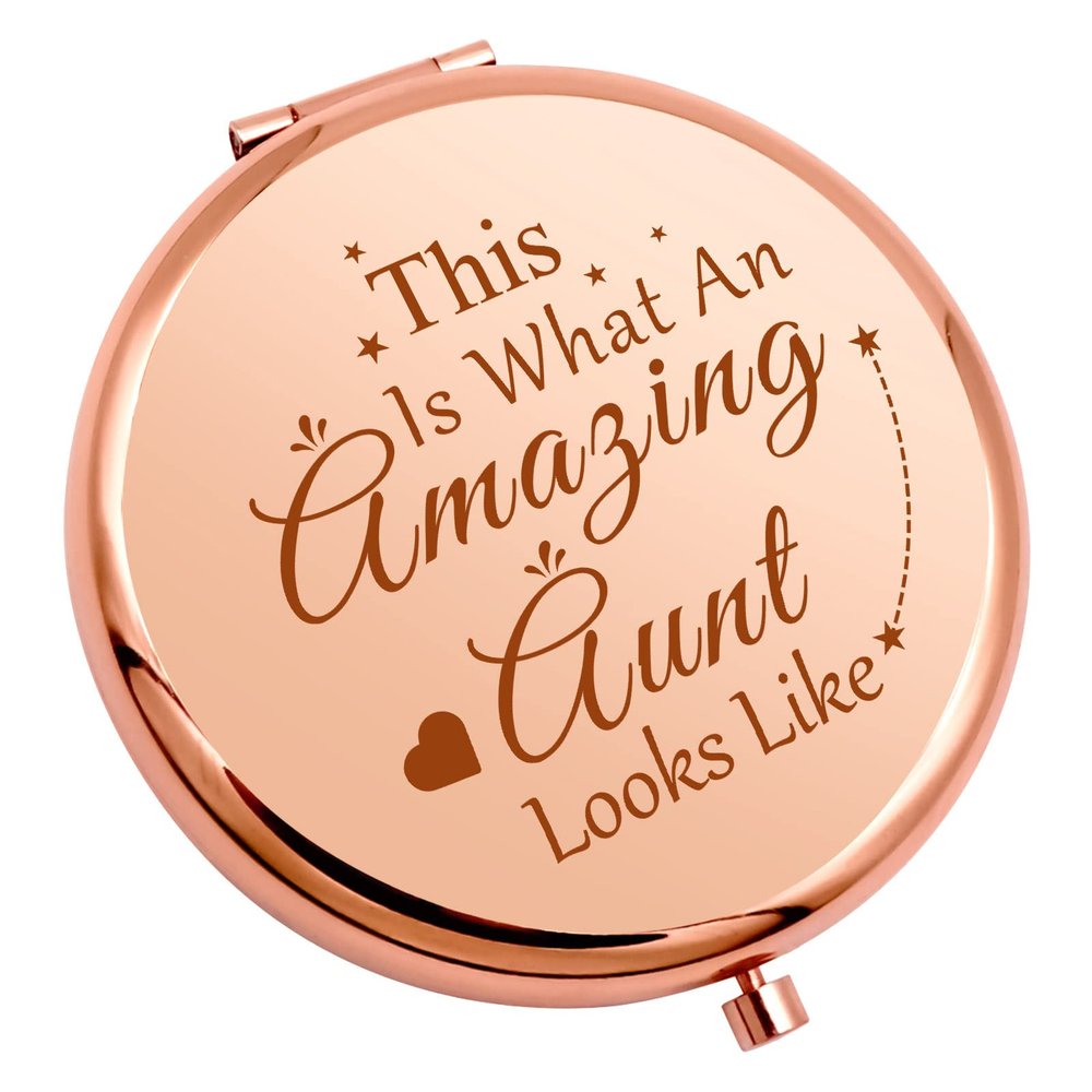 Auntie Gifts from Niece Nephew Aunt Compact Mirror Gifts for Women Birthday Presents from Niece and Nephew Appreciation Presents for Aunt Retirement Thank You Auntie Travel Folding Makeup Mirror
