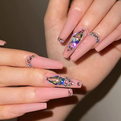 FRUJCDKI French Tips Press on Nails Long Coffin Acrylic Fake Nails Full Cover Ballerina False Nails for Women and Girls24PCS