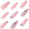 FRUJCDKI French Tips Press on Nails Long Coffin Acrylic Fake Nails Full Cover Ballerina False Nails for Women and Girls24PCS view 3