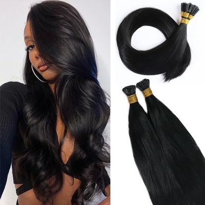 20 Inches I Tip Remy Human Hair Extensions 50 Strands/Pack Pre Bonded Keratin Stick In Hair Extensions Straight Cold Fusion Hair Bundles for Black Women Tipped Microlink Bead Hair Extensio