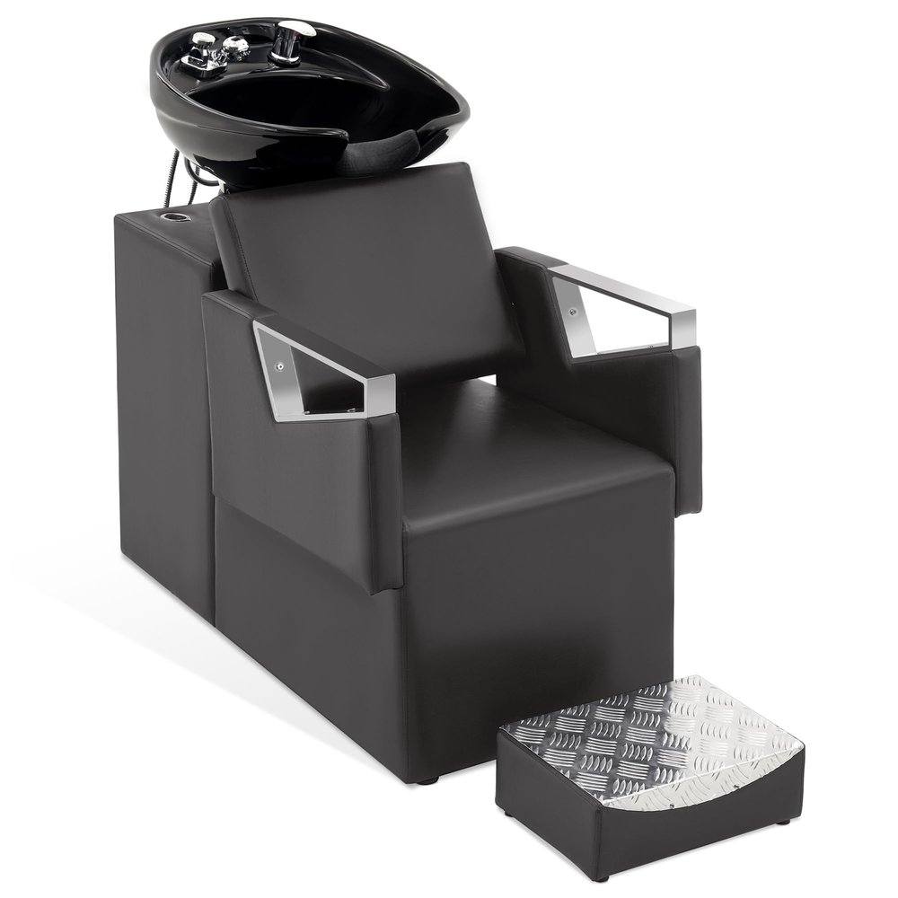 BarberPub Shampoo Barber Classic Chair, Ceramic Shampoo Bowl Sink Chair Station for Spa Beauty Salon 9080 (Grey)