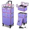 BYOOTIQUE 2in1 Nail Polish Organizer Rolling Makeup Train Case Manicure Cosmetic Trolley Travel Organizer Nail Case with Clear Lid Extendable Trays 4 removable wheels 54 Slots (Purple) view 1