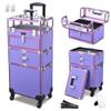 BYOOTIQUE 2in1 Nail Polish Organizer Rolling Makeup Train Case Manicure Cosmetic Trolley Travel Organizer Nail Case with Clear Lid Extendable Trays 4 removable wheels 54 Slots (Purple) view 2