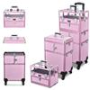 BYOOTIQUE 2in1 Nail Polish Organizer Rolling Makeup Train Case Manicure Cosmetic Trolley Travel Organizer Nail Case with Clear Lid Extendable Trays 4 removable wheels 54 Slots (Pink) view 2