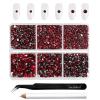 Beadsland 4300pcs Flatback Rhinestones,Dark Red Rhinestone Nail Gems Round Crystal Rhinestones for Crafts,Mixed 6 Sizes with Picking Tweezers and Wax Pencil Kit, SS6-SS20,Dark Siam view 1