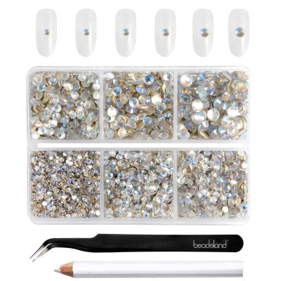 Beadsland 4300pcs Flatback Rhinestones,Glass Rhinestones Nail Gems Round Crystal Rhinestones for Crafts,Mixed 6 Sizes with Picking Tweezers and Wax Pencil Kit, SS6-SS20,Blue Moonlight