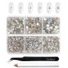 Beadsland 4300pcs Flatback Rhinestones,Glass Rhinestones Nail Gems Round Crystal Rhinestones for Crafts,Mixed 6 Sizes with Picking Tweezers and Wax Pencil Kit, SS6-SS20,Blue Moonlight view 1