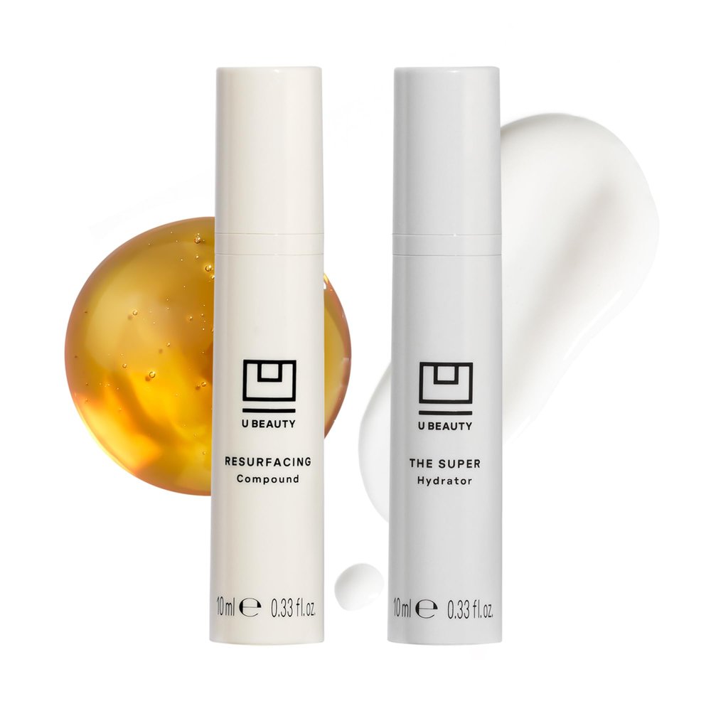 The U Beauty Duo - Resurfacing Compound & SUPER Hydrator Set - Vitamin C & E, Retinol, Hyaluronic Acid - Moisturizing Face Serum for Smooth, Hydrated and Softer Skin, Set of 2 0.33 fl.oz Trial Size