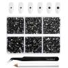 Beadsland 4300pcs Flatback Rhinestones,Black Rhinestone Nail Gems Round Crystal Rhinestones for Crafts,Mixed 6 Sizes with Picking Tweezers and Wax Pencil Kit, SS6-SS20,Jet Black view 1