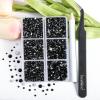 Beadsland 4300pcs Flatback Rhinestones,Black Rhinestone Nail Gems Round Crystal Rhinestones for Crafts,Mixed 6 Sizes with Picking Tweezers and Wax Pencil Kit, SS6-SS20,Jet Black view 2