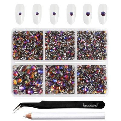 Beadsland 4300pcs Flatback Rhinestones,Blue Rhinestone Nail Gems Round Crystal Rhinestones for Crafts,Mixed 6 Sizes with Picking Tweezers and Wax Pencil Kit, SS6-SS20,Blue Volcano