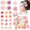 BBTO 21 Pcs Flower Hair Clip Rose Hair Clips Barrettes for Women Flower Accessories Boho Bride Claw Clip Hairpin Brooch Pin Headpiece for Wedding(Pink, Purple) view 1