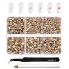 Beadsland 4300pcs Flatback Rhinestones,Gold Rhinestone Nail Gems Round Crystal Rhinestones for Crafts,Mixed 6 Sizes with Picking Tweezers and Wax Pencil Kit, SS6-SS20,Golden Shadow view 1