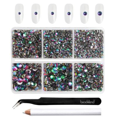 Beadsland 4300pcs Flatback Rhinestones,Green Rhinestones Nail Gems Round Crystal Rhinestones for Crafts,Mixed 6 Sizes with Picking Tweezers and Wax Pencil Kit, SS6-SS20,Green Volcano