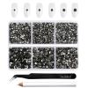 Beadsland 4300pcs Flatback Rhinestones,Gray Rhinestone Nail Gems Round Crystal Rhinestones for Crafts,Mixed 6 Sizes with Picking Tweezers and Wax Pencil Kit, SS6-SS20,Black Diamond view 1