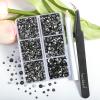 Beadsland 4300pcs Flatback Rhinestones,Gray Rhinestone Nail Gems Round Crystal Rhinestones for Crafts,Mixed 6 Sizes with Picking Tweezers and Wax Pencil Kit, SS6-SS20,Black Diamond view 2