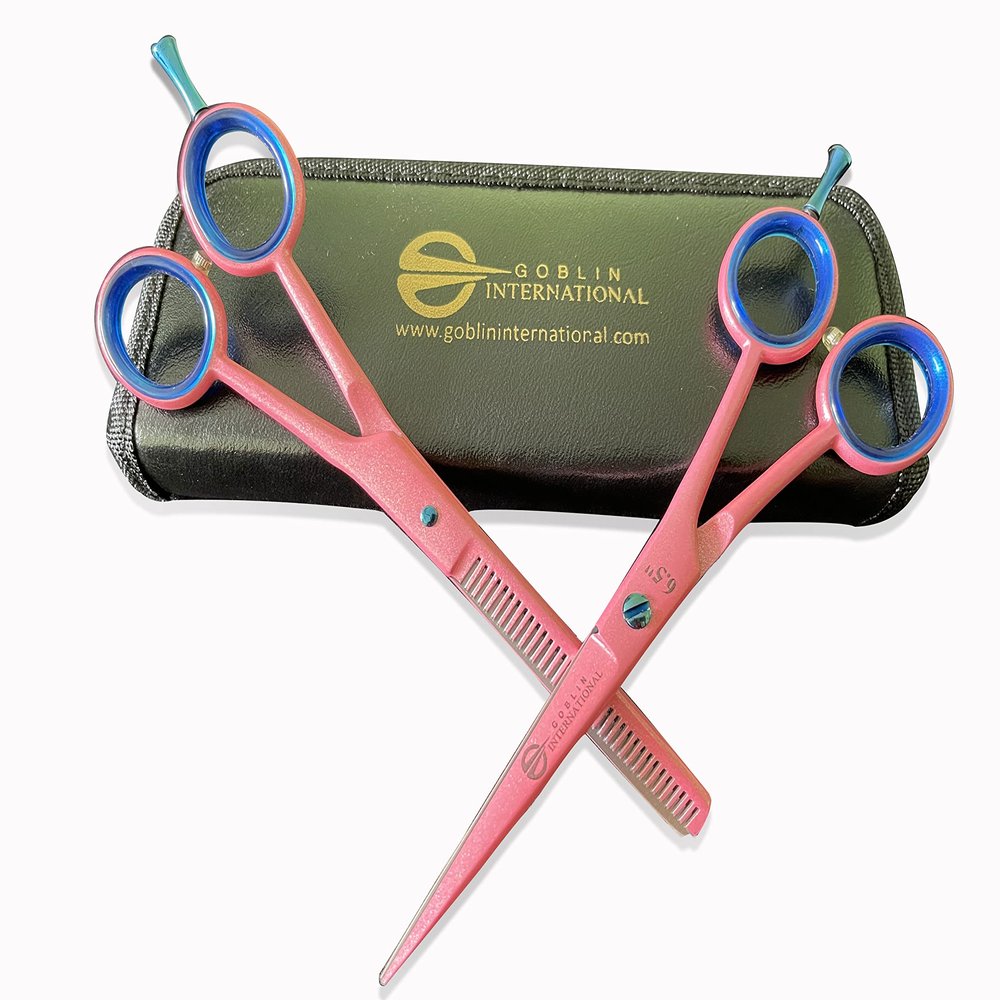 Goblin Hair Cutting Scissors Thinning Shears Set, Professional Barber Hairdressing Texturizing Scissors Kit- 6.5 Inches Metallic Coated Stainless Steel Scissors for Men/Women/Salon & Home