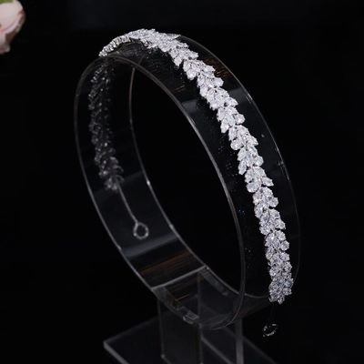 Aoligrace Cubic Zirconia Bride Lengthened Headband for Women CZ Princess Wedding Bridal Tiaras Girls Birthday Party Headpiece