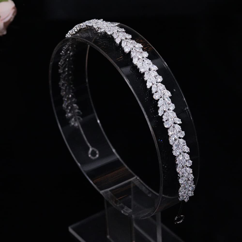Aoligrace Cubic Zirconia Bride Lengthened Headband for Women CZ Princess Wedding Bridal Tiaras Girls Birthday Party Headpiece