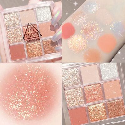 Kayswang 9 colors glitter eyeshadow palette makeup palette matte high pigment color cream texture natural eye shadow powder eye shadow palette in autumn and winter long lasting and waterproof (orange)