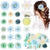 BBTO 21 Pcs Flower Hair Clip Rose Hair Clips Barrettes for Women Flower Accessories Boho Bride Claw Clip Hairpin Brooch Pin Headpiece for Wedding(Blue) view 1