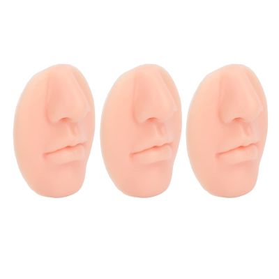 Soft Silicone Nose Model, 3 Flexible Silicone Nose Models with Mouth for Adult Salon (Light Skin Color)