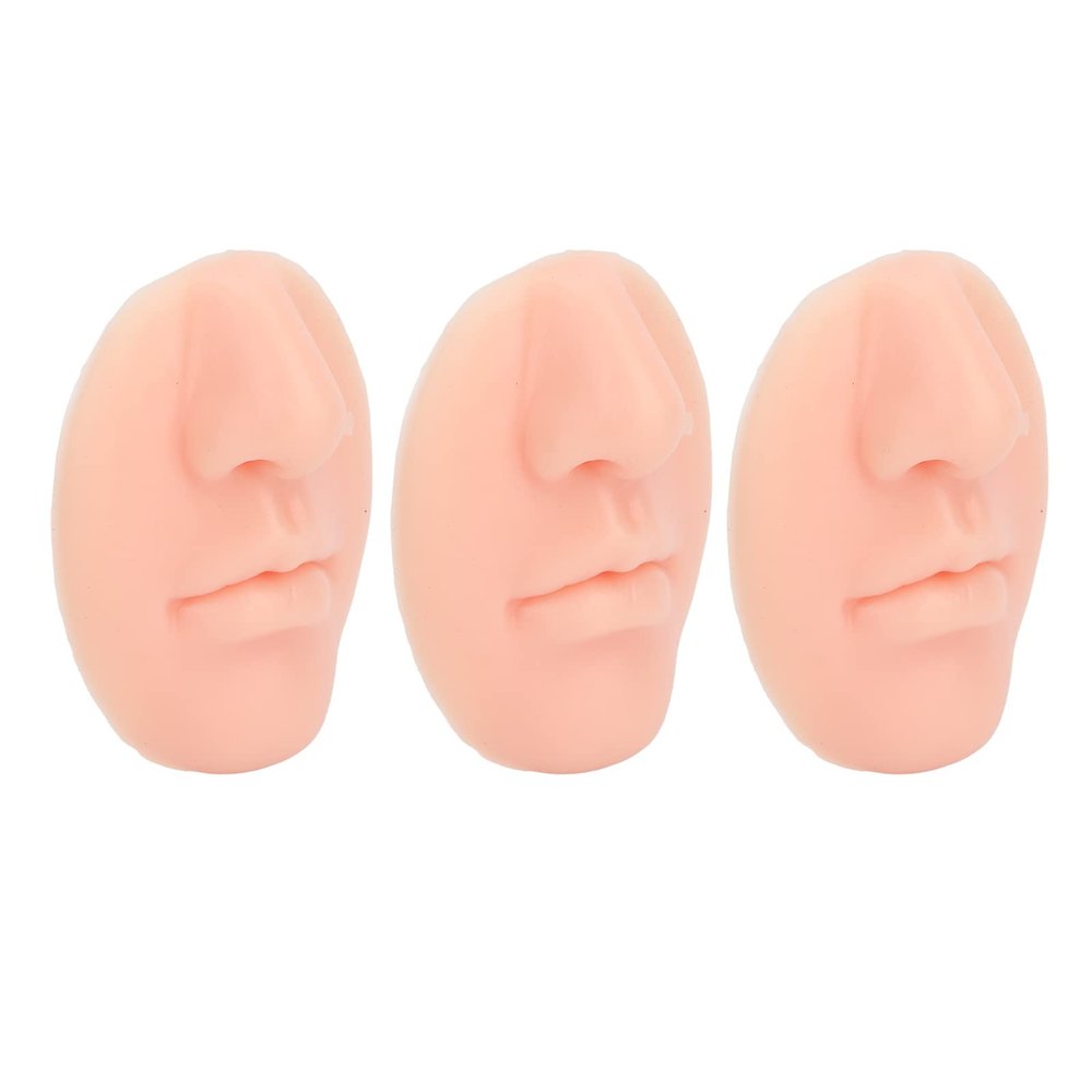 Soft Silicone Nose Model, 3 Flexible Silicone Nose Models with Mouth for Adult Salon (Light Skin Color)