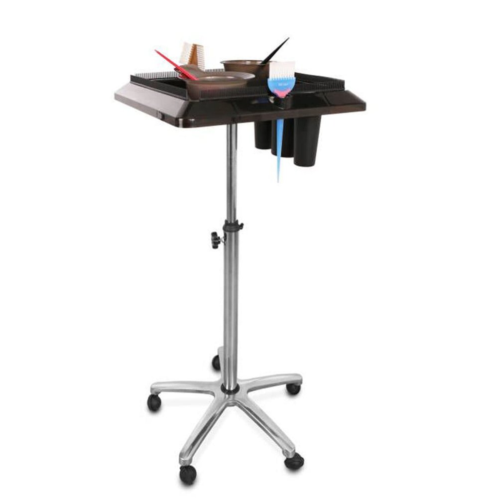 RED AS FIRE Rolling Salon Tray Cart Height Adjustable, Rolling Aluminum Tray Cart on Wheels for Hair Stylist, Hair Salon Wig Holder Removable Hair Extension Tool Tray