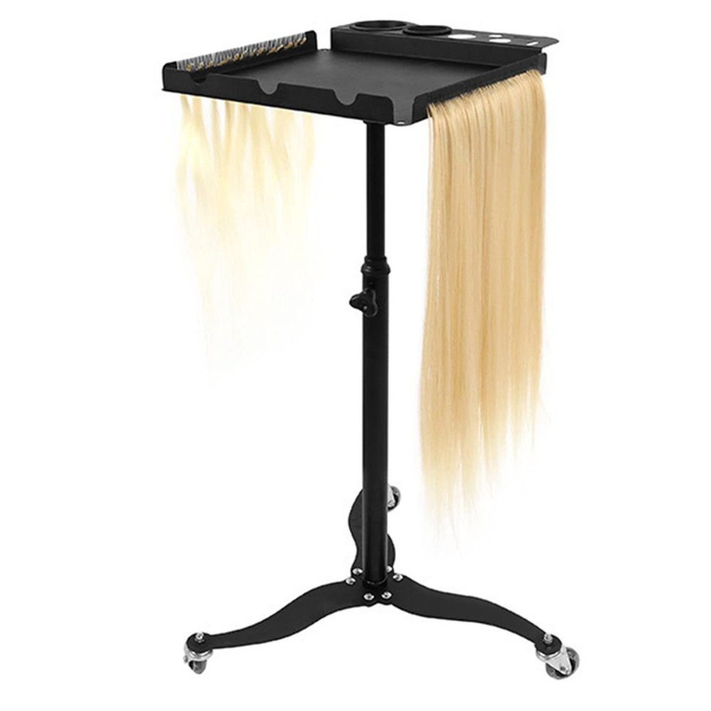 Rolling Salon Tray Cart Height Adjustable, Rolling Aluminum Tray Cart on Wheels for Hair Stylist, Hair Salon Wig Holder Removable Hair Extension Tool Tray