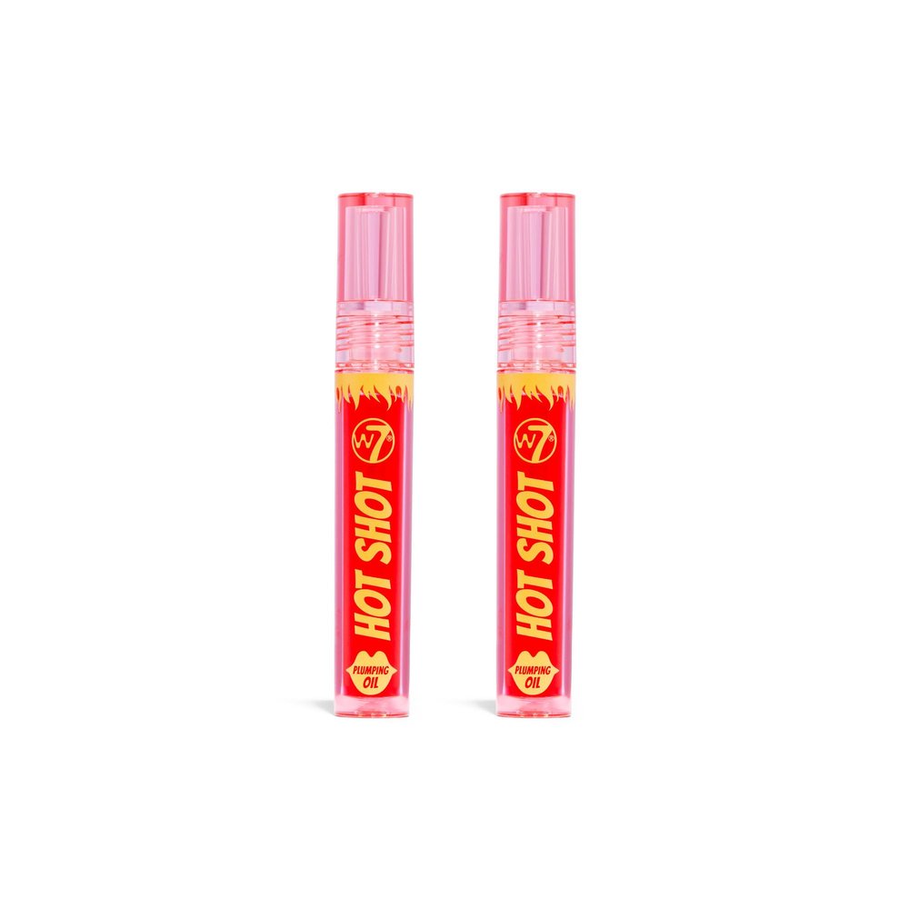 W7 Hot Shot Plumping Oil Bundle - Enhancing & Repairing Plump Effect For Fuller Lips - Clear & Soft, Natural, Everyday Lip Care - 2 Pack