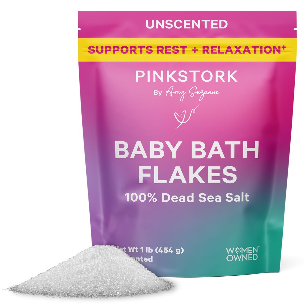 Pink Stork Baby Bath Flakes Pure Magnesium Chloride Bath Soak for Infants + Toddlers Fragrance-Free, Non-GMO, No Melatonin Supports Bedtime Routine, Skin Comfort + Wellness 16 oz