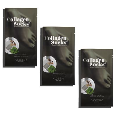 VOESH Collagen Socks, Collagen Socks for Dry Feet, 3 Pack, Peppermint Oil, Cracked Heel Repair, Moisturizing Socks, Spa Pedicure Treatment, Spa Socks, Foot Peel Masks, Vegan