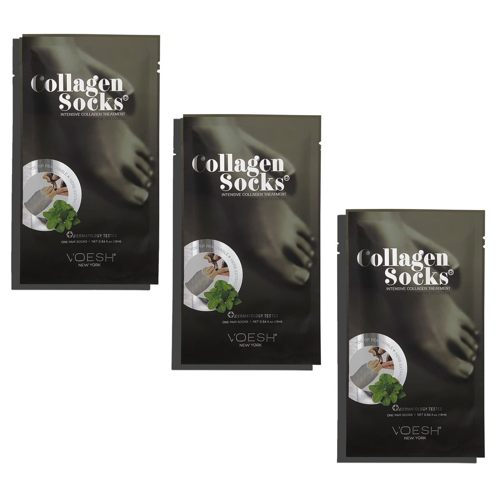 VOESH Collagen Socks, Collagen Socks for Dry Feet, 3 Pack, Peppermint Oil, Cracked Heel Repair, Moisturizing Socks, Spa Pedicure Treatment, Spa Socks, Foot Peel Masks, Vegan