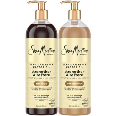 SheaMoisture Jamaican Black Castor Oil Strengthen & Restore Shampoo and Conditioner Set, 24 Oz Ea