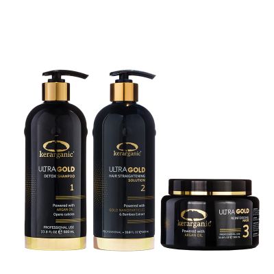 Kerarganic Ultra Gold Hair Straightening Solution Set (1000ml/33.8floz): Step 1 + Step 2 + Step 3