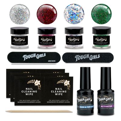 TOUGH GIRLS | 4-Pack Dip Powder Kit | Includes Dip Powders, Base & Top Coat, Activator, Cuticle Stick, Nail File, & Nail Wipes (4-Pack Kit Color Combo 7)