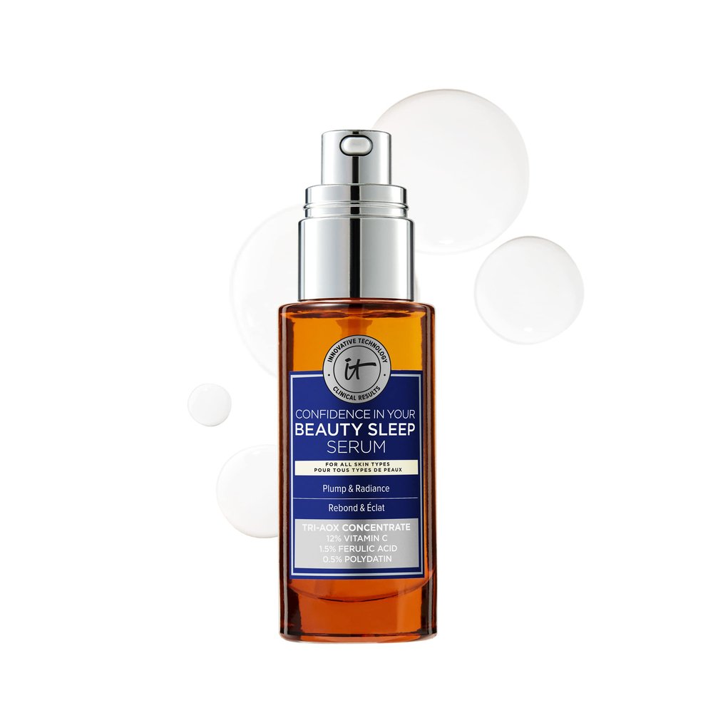 IT Cosmetics Confidence in Your Beauty Sleep Triple Antioxidant Brightening Serum  24HR Hydration  Anti-Aging  12% Vitamin C Serum - Fragrance Free  All Skin Types, 1.0 fl. Oz