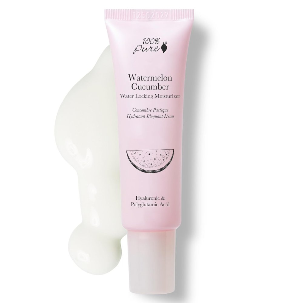 100% PURE Watermelon Cucumber Water Locking Moisturizer Natural Facial Hydration Boost with Hyaluronic Acid Replenishing Anti Aging Face Cream & Quenching Dry Skin Care Vegan - 1.4 fl oz