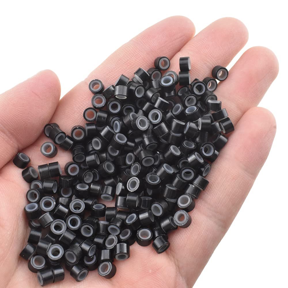HAHIYO 500PCs Dark Brown 5.0x3.0x3.0mm Microlinks Hair Extension Bead, Silicone Lined Hair Extension Ring, Professional Tinsel Hair Feather Hair I-tip/Nano Human Hair Extension Bead for Salon Tool