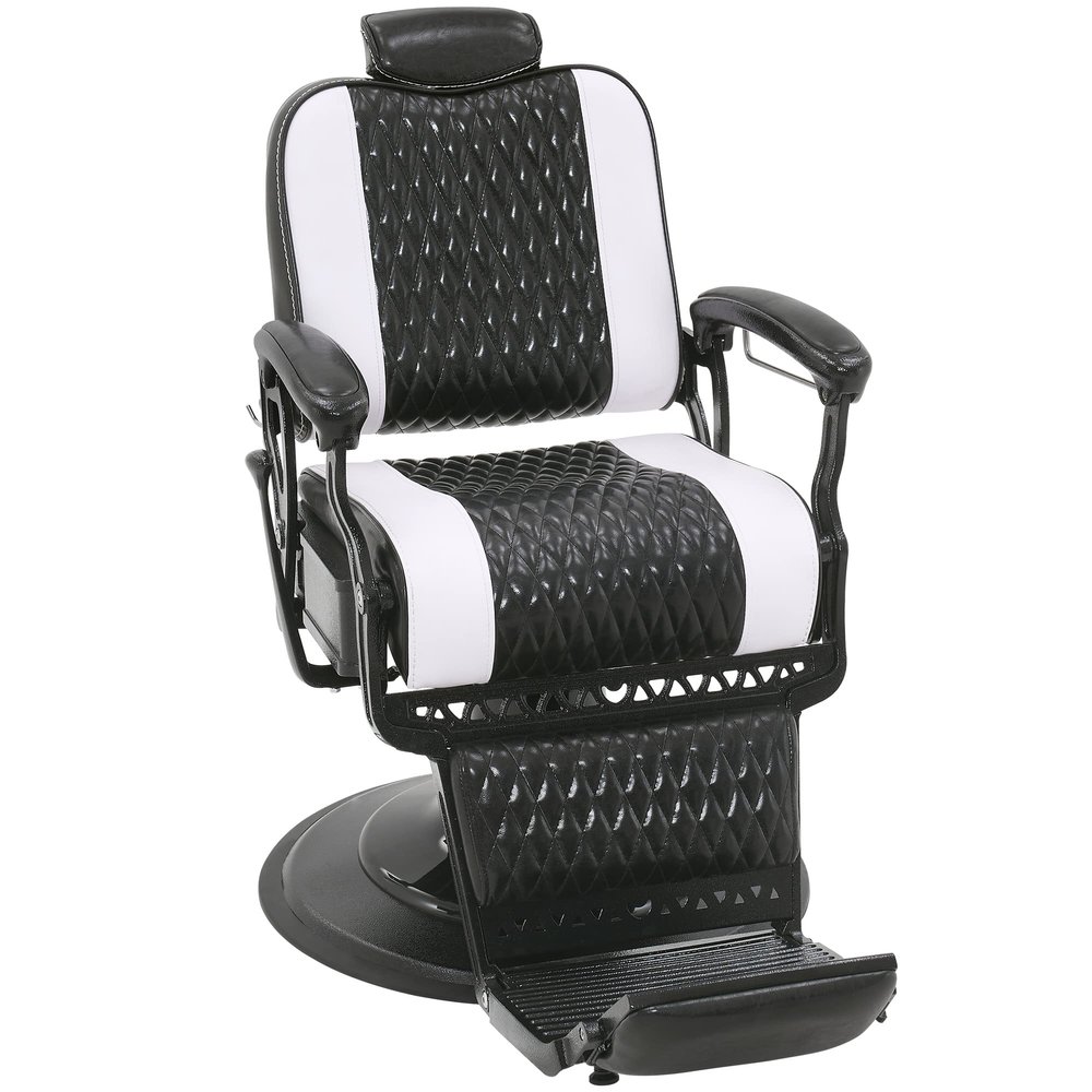 BarberPub Heavy Duty Metal Vintage Barber Chair All Purpose Reclining Hydraulic Pump Salon Beauty Spa Chair Hair Styling Equipment 9216 (Black&White)