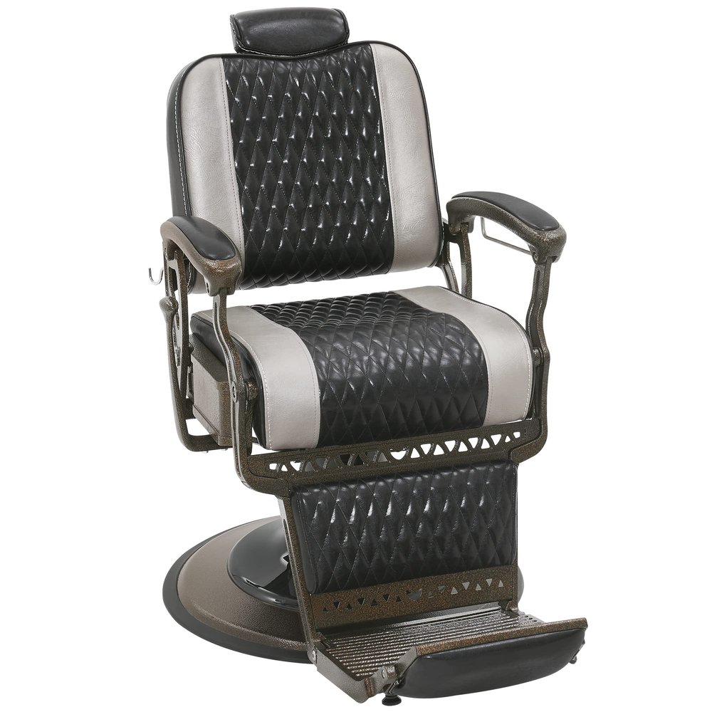 BarberPub Heavy Duty Metal Vintage Barber Chair All Purpose Reclining Hydraulic Pump Salon Beauty Spa Chair Hair Styling Equipment 9216 (Black&Grey)