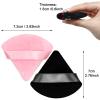 12 Pieces Cosmetic Powder Puff,2.76 inch Portable Soft Sponge Setting Face Puffs,Triangle Velvet Powder Puff with Ribbon Band Handle for Loose Powder Body Powder Makeup Tool(Black,Pink) view 3
