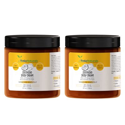 RaGaNaturals Tropical Bliss Hand and Body Cream, Mango Butter Body Cream with Argan and Avocado Oil - Plant Based, All Natural, Women, Men, Babies and Kids - 8 Fl Oz, Pack of 2