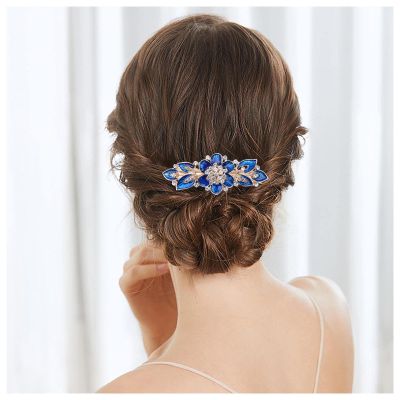 Andelaisi Wedding Rhinestone Hair Clip Barrette Vintage Crystal Hair Barrettes Sparkly Cz Flower Barrette Head Clips Sparkly Hairclip Decorative Headwear Blue Crystal Wedding Hair Accessories for Her