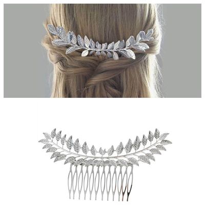 Andelaisi Boho Leaf Hair Comb Silver Leaf Bridal Hair Comb Barrette Olive Branch Hair Combs Headpiece Vintage Leaf Headpiece Comb for Women Bridesmaid Wedding Hair Accessories