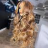 100% Brazillian Human Hair Wig Transparent 13x6 HD Lace Front Wigs for Black Women Body Wave Ombre Highlight Brown with Honey Blonde Color 180% Density Pre Plucked Hailine and Bleached Knots by Aorbige (18Inch, 13x6 Lace Front Wig) view 1