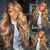 100% Brazillian Human Hair Wig Transparent 13x6 HD Lace Front Wigs for Black Women Body Wave Ombre Highlight Brown with Honey Blonde Color 180% Density Pre Plucked Hailine and Bleached Knots by Aorbige (18Inch, 13x6 Lace Front Wig) view 2