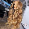 100% Brazillian Human Hair Wig Transparent 13x6 HD Lace Front Wigs for Black Women Body Wave Ombre Highlight Brown with Honey Blonde Color 180% Density Pre Plucked Hailine and Bleached Knots by Aorbige (18Inch, 13x6 Lace Front Wig) view 3