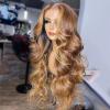 100% Brazillian Human Hair Wig Transparent 13x6 HD Lace Front Wigs for Black Women Body Wave Ombre Highlight Brown with Honey Blonde Color 180% Density Pre Plucked Hailine and Bleached Knots by Aorbige (18Inch, 13x6 Lace Front Wig) view 4