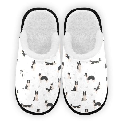 Umidedor Cute Dog Border Collie Slippers for Women Girls, Soft Memory Foam Non-Slip Indoor House Slippers Home Shoes for Bedroom Hotel Travel Spa